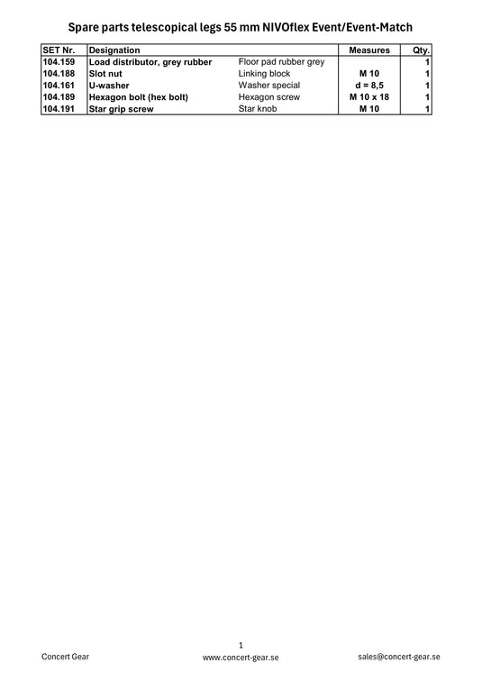 Spare parts telescopical legs 55 mm NIVOflex Event/Event-Match-NIVOflex-Concert Gear