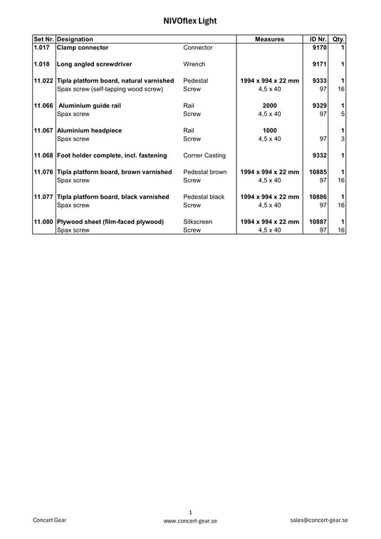 Spare parts NIVOflex Light-NIVOflex-Concert Gear