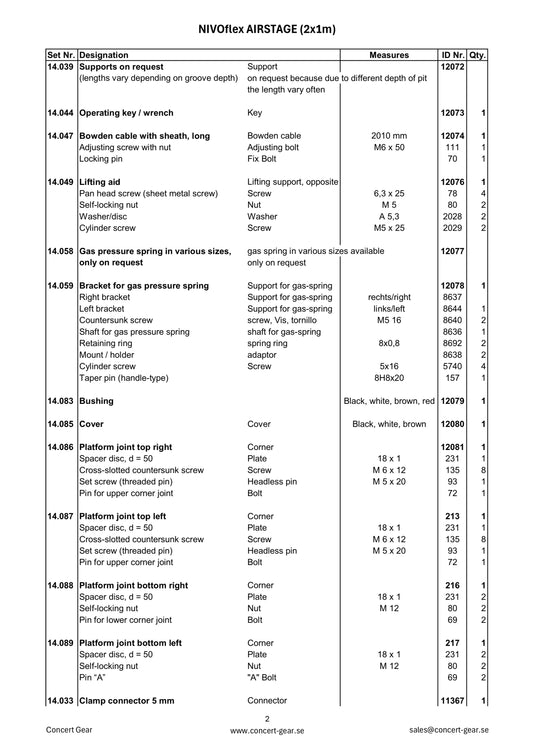Spare parts NIVOflex Airstage 2x1 m-NIVOflex-Concert Gear