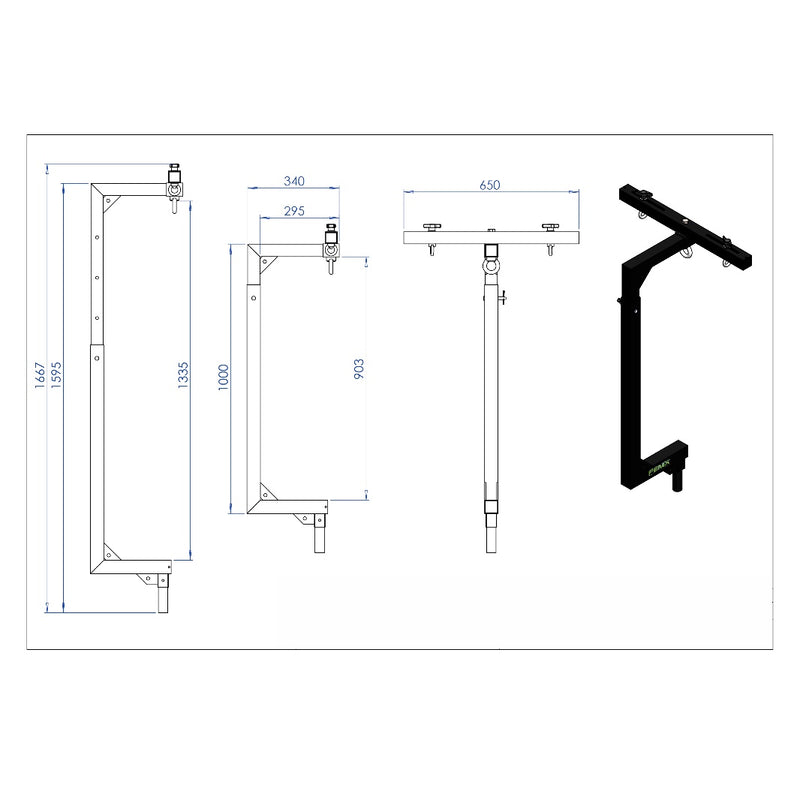 Load image into Gallery viewer, AC-567PROB | Telescopic &quot;C&quot;-shaped support for audio systems with 3 hanging points. Max. Load: 110kg. Black colour (MEGARA/ ELV Series)-FENIX Stage-Concert Gear
