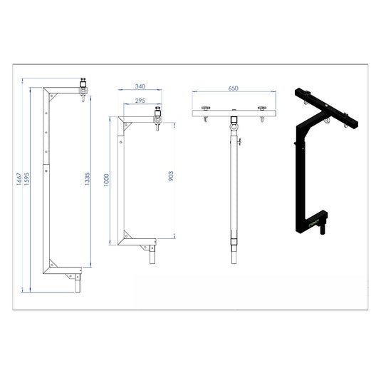 AC-567PROB | Telescopic "C"-shaped support for audio systems with 3 hanging points. Max. Load: 110kg. Black colour (MEGARA/ ELV Series)-FENIX Stage-Concert Gear