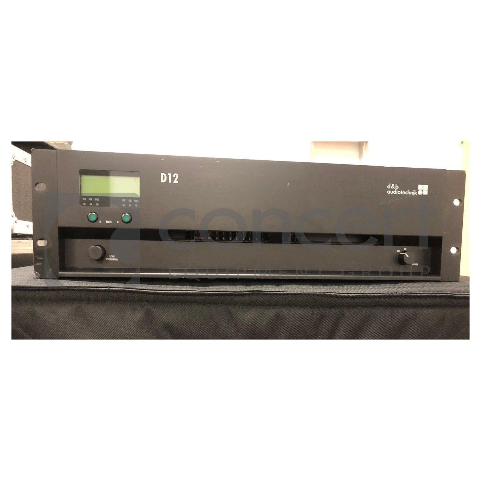 d&b D12 amplifier, black front cover, NL4 Concert Gear
